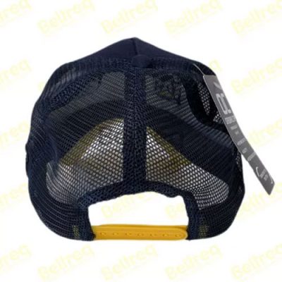 Bone Cat azul marinho logo amarelo e branco central