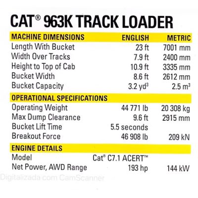 Miniatura carregadeira esteira cat 963k escala 1:50 descrição Beltreq Peças